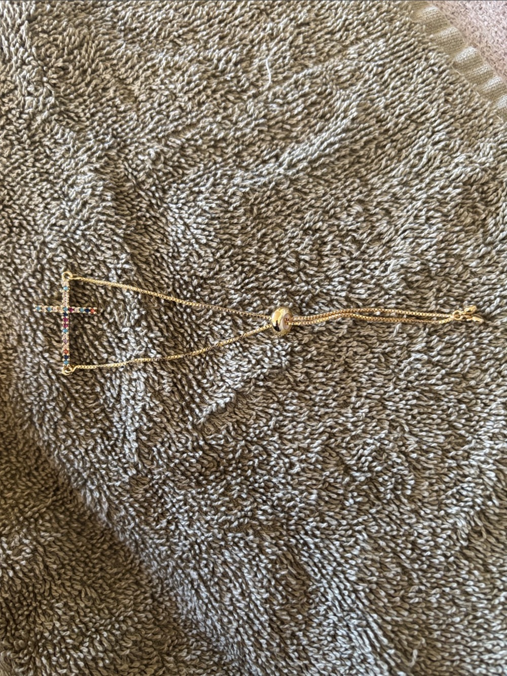 Gold-Tone Cross Bracelet with Multicolor Stones
